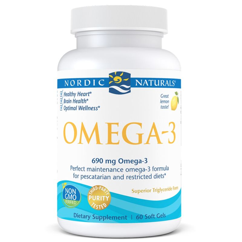 Омега-3 Nordic Naturals 690 мг, с витамином E, вкус лимон, мягкие капсулы, 60 капсул