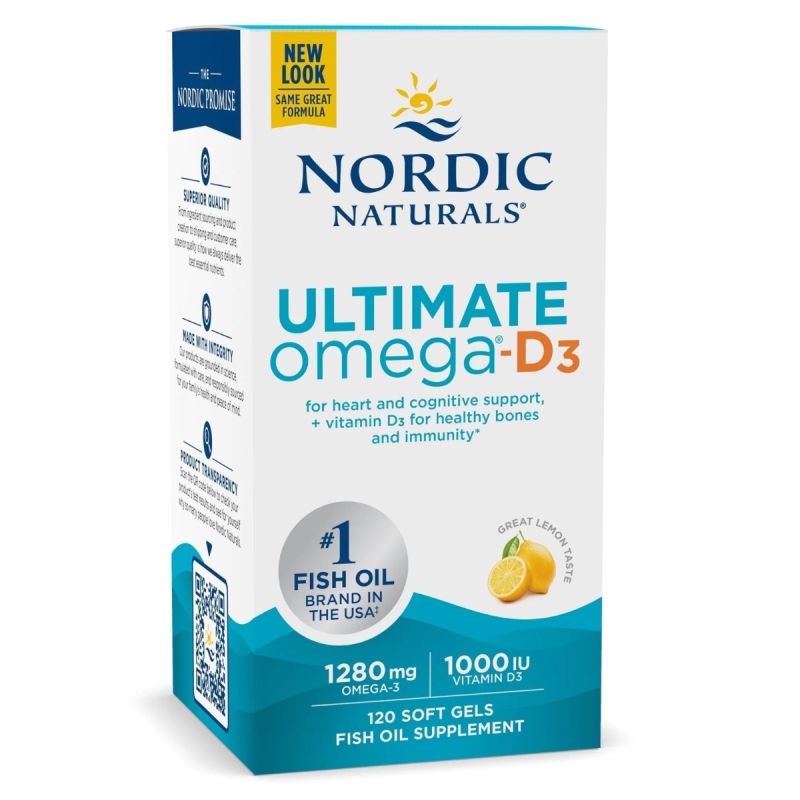 Омега-3 с витамином D3 Nordic Naturals Ultimate Omega-D3 1280 мг, вкус лимона, 120 мягких капсул
