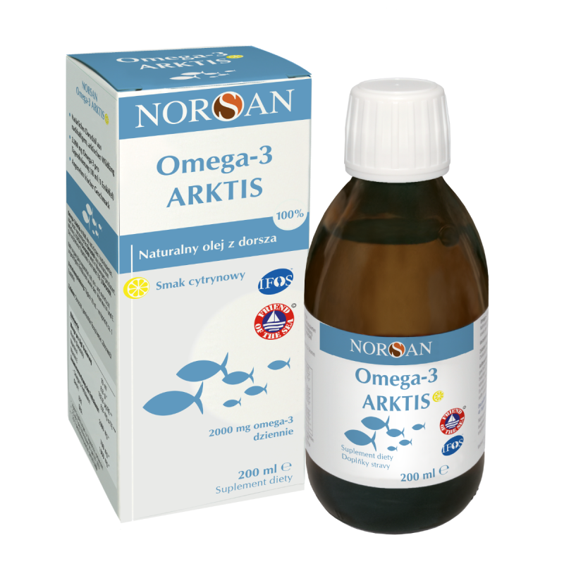 Омега-3 Norsan Arktis, рыбий жир с витаминами D, E и A, вкус лимона, 200 мл
