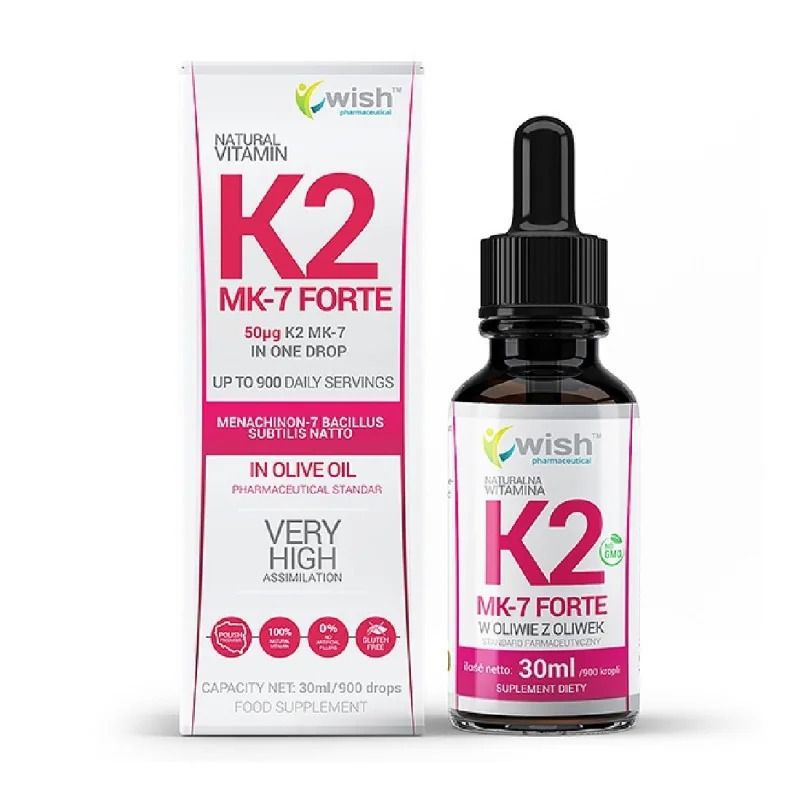Витамин K2 Wish K2 MK-7 Forte, натуральный, капли, 30 мл