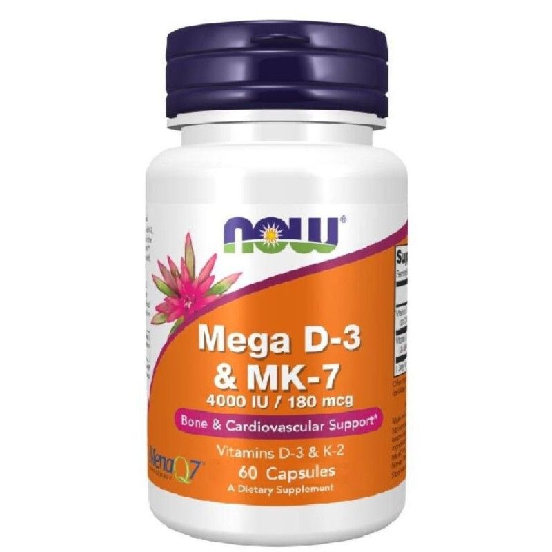 Витамин D3 и K2 Now Foods 4000 МЕ и 180 мкг, MK-7, 60 капсул