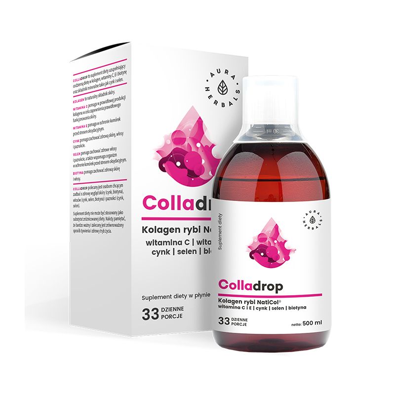 Коллаген Aura Herbals Colladrop, рыбий коллаген NatiCol с витамином C и цинком, жидкость, 500 мл