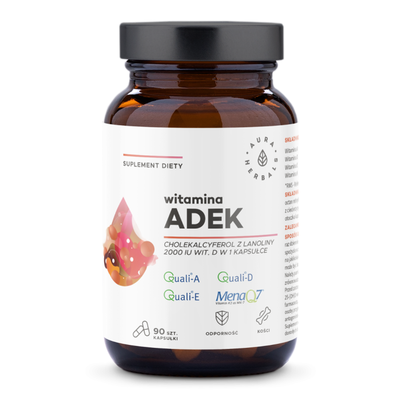 Витамины A, D, E, K Aura Herbals ADEK, D из ланолина и K из натто, 90 капсул