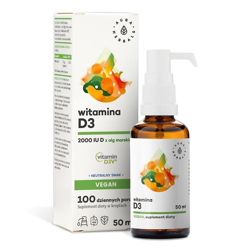 Витамин D3 Aura Herbals Vegan 2000 МЕ, из морских водорослей, на масле MCT, 50 мл