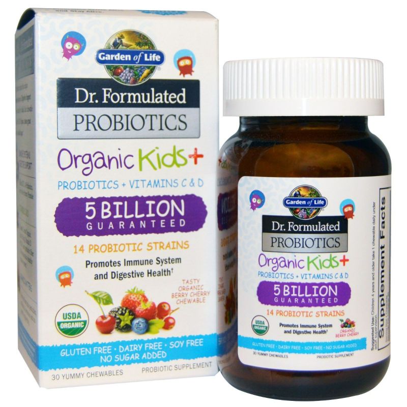 Таблетки Garden of Life Dr. Formulated Probiotics Organic Kids+, пробиотик, черника и вишня, от 4 лет, 30 шт