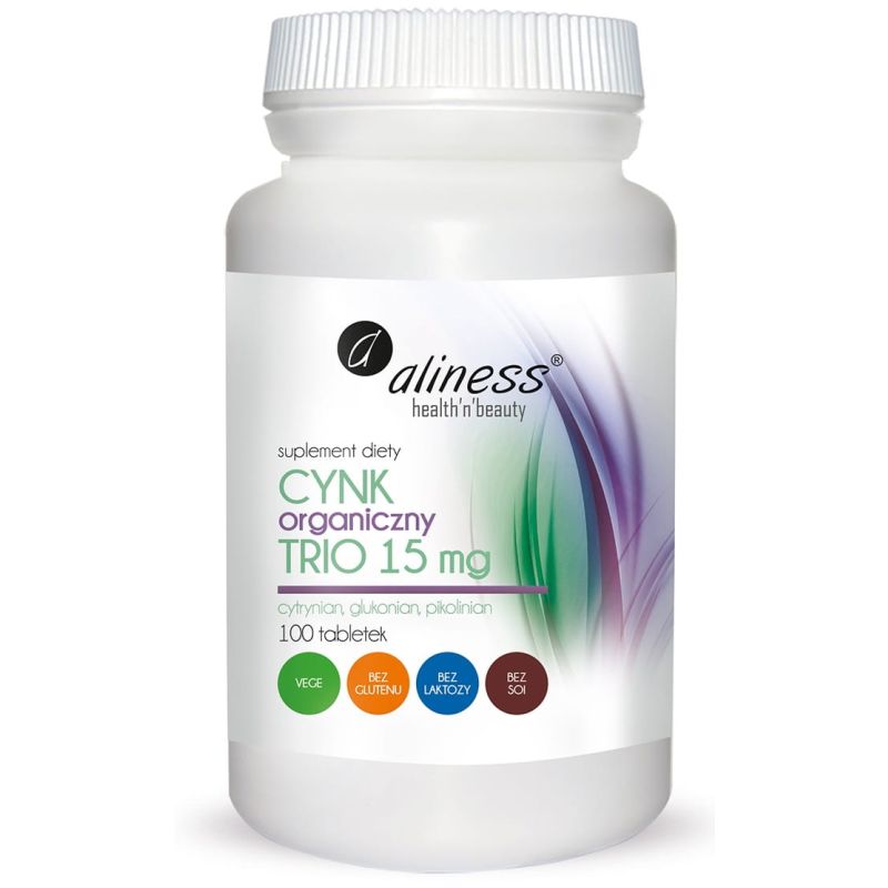 Цинк Aliness Trio 15 мг, цитрат, глюконат и пиколинат, 100 таблеток