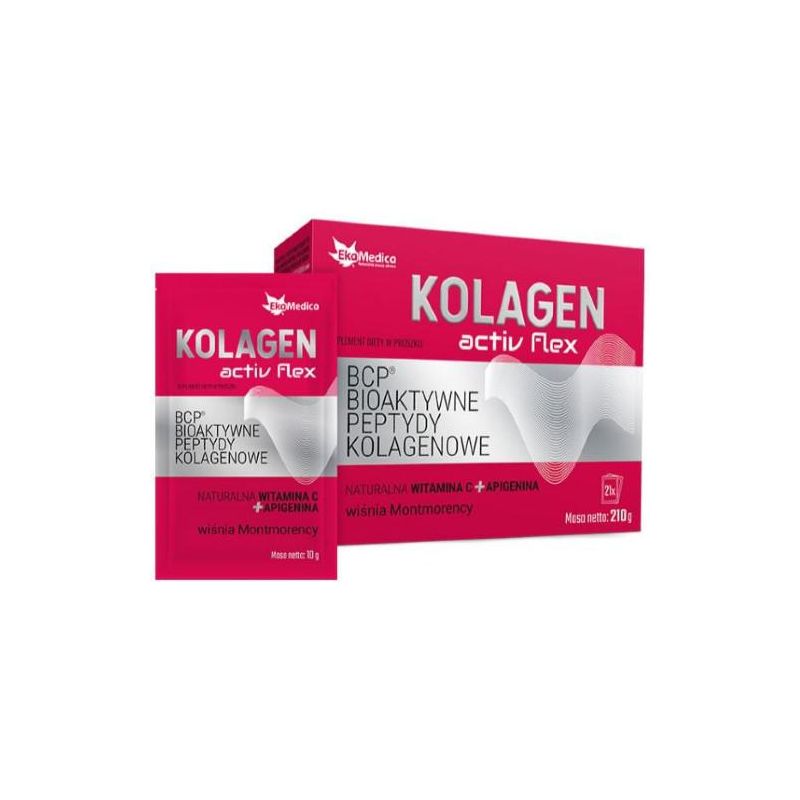 Коллаген EkaMedica Kolagen Activ Flex, гидролизат коллагена, порошок, вишня, 21 саше по 10 г