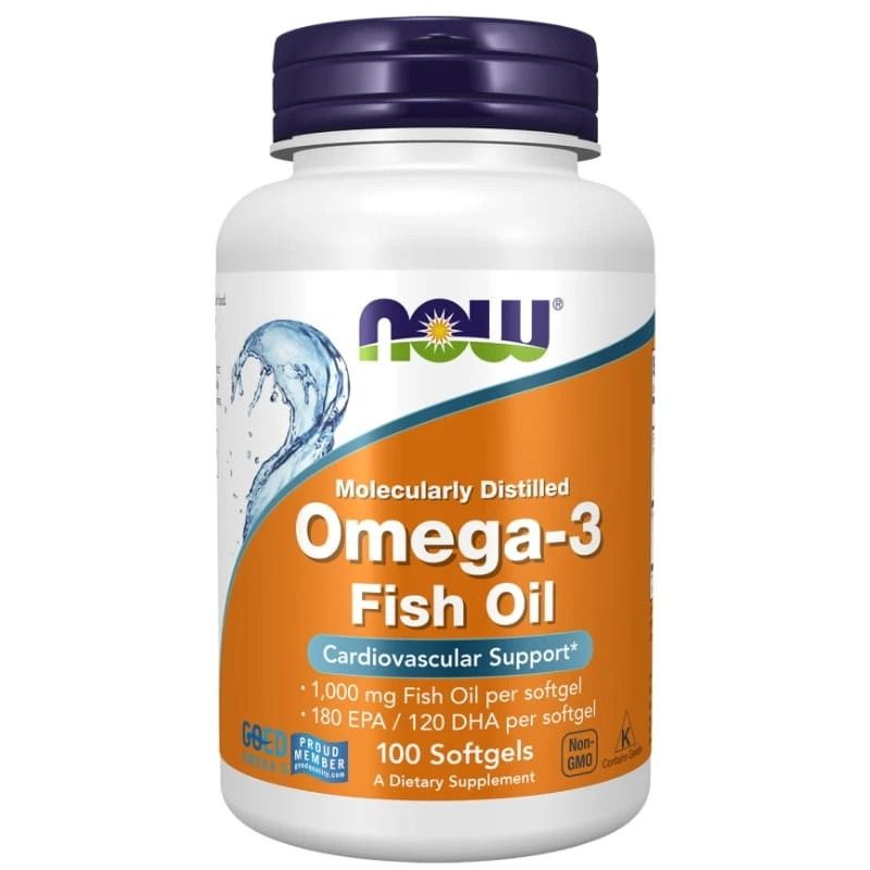 Омега-3 Now Foods 1000 мг, рыбий жир, 180 мг EPA и 120 мг DHA, 100 мягких капсул