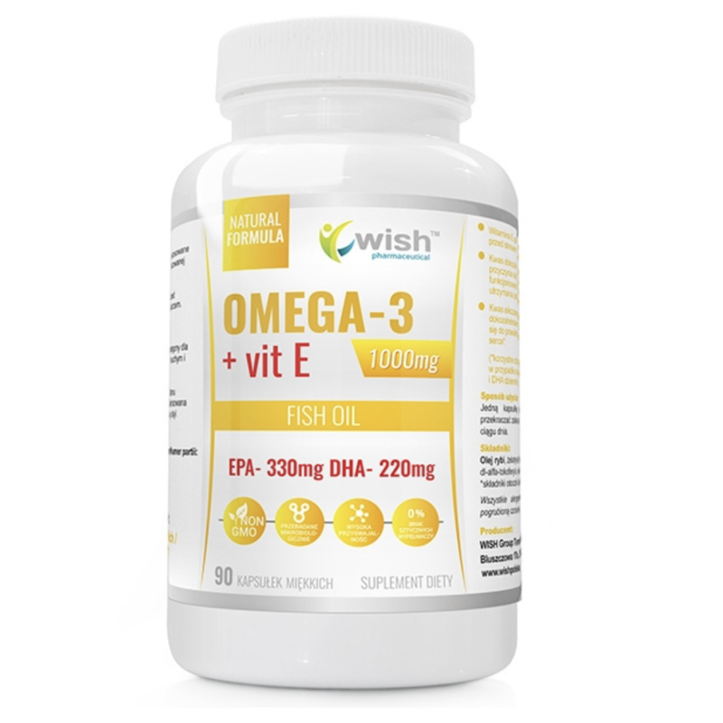 Омега-3 Wish Omega 3 + Vit. E, EPA и DHA, с витамином E, 90 капсул