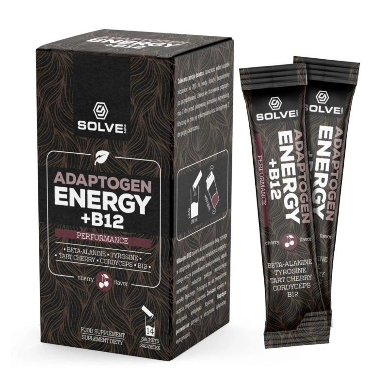 Адаптогены SolveLabs Adaptogen Energy + B12, с аминокислотами, вкус вишня, 14 саше
