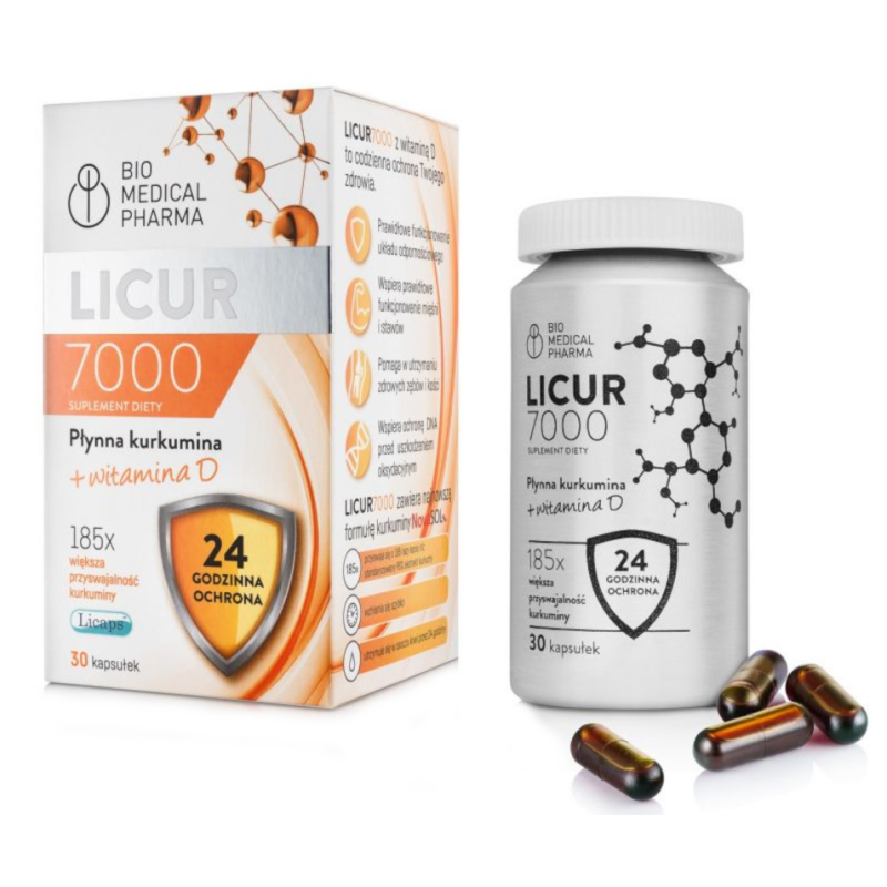 Куркумин Bio Medical Pharma Licur 7000, мицеллярный NovaSOL, с витамином D3, 30 капсул