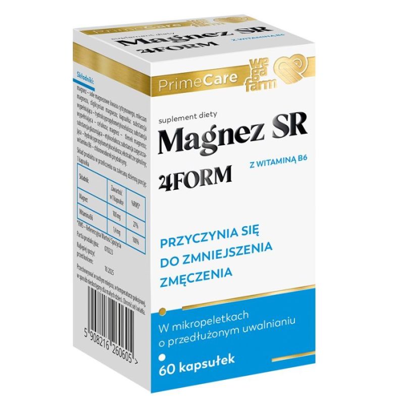 Магний WegaFarm Magnez SR 4form, 4 формы магния, с витамином B6, 60 капсул
