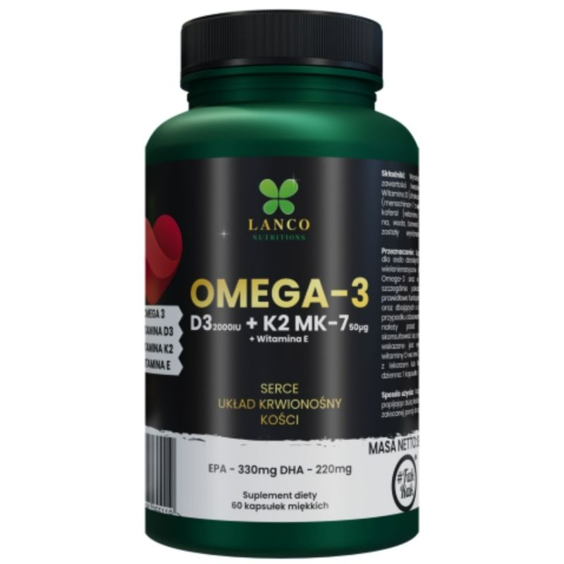 Омега-3 Lanco Nutritions Omega 3 + D3K2, с витаминами D3 и K2, 60 капсул