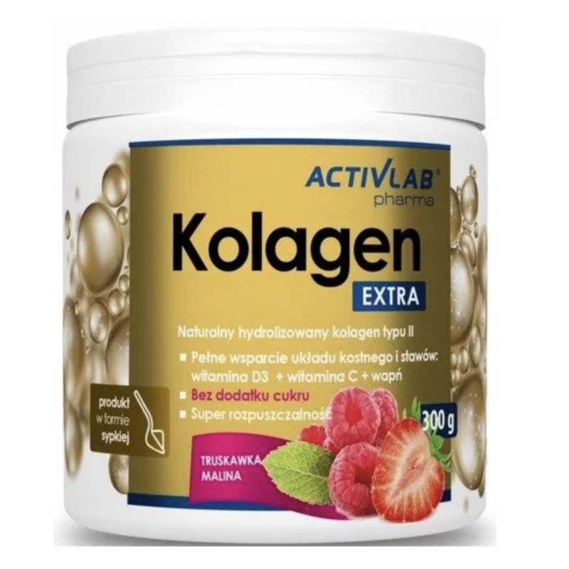 Коллаген ActivLab Kolagen Extra, с кальцием и витаминами C и D, малина и клубника, порошок, 300 г