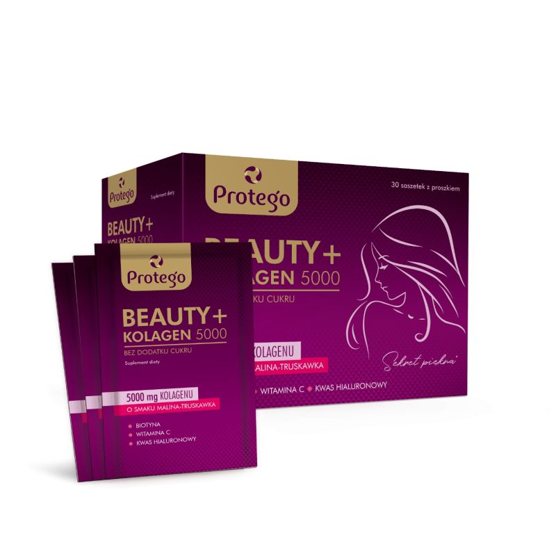 Коллаген Protego Beauty+ 5000, гидролизованный 5000 мг, вкус малина и клубника, 30 саше