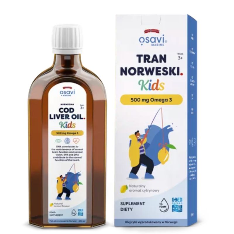 Рыбий жир для детей Osavi Kids норвежский, омега-3 500 мг, вкус лимона, капли, 250 мл