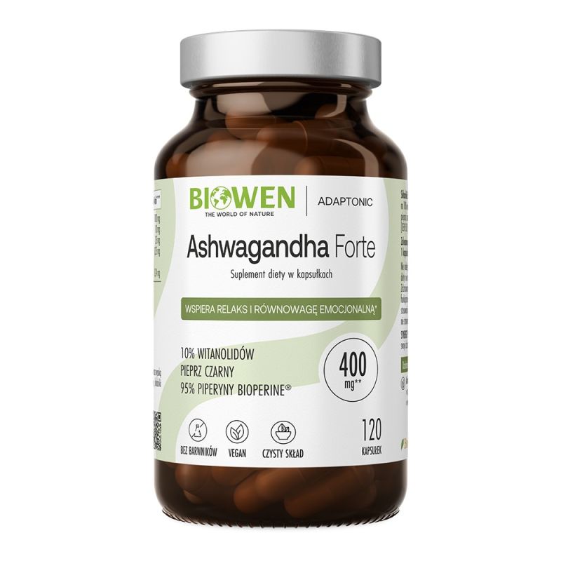 Ашваганда Biowen 400 мг, 10% витанолидов, с черным перцем, 120 капсул