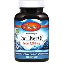 Carlson Labs Wild Norwegian Cod Liver Oil 1000 mg 100 kapsułek