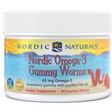 Nordic Naturals Omega-3 Gummy Worms 63mg  - 30 żelek o smaku truskawkowym