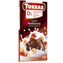 Torras Czekolada mleczna z orzechami laskowymi bez dodatku cukru 75 g
