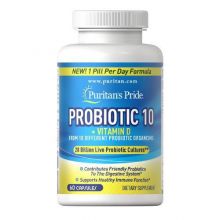 Puritan's Pride Probiotic 10 szczepów z witaminą D 20 mld bakterii CFU 60 kapsułek