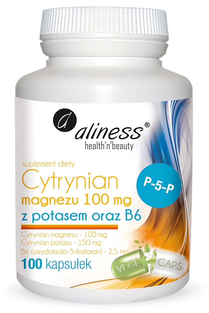 Aliness Cytrynian Magnezu 100 mg z potasem oraz witaminą B6 100 kapsułek